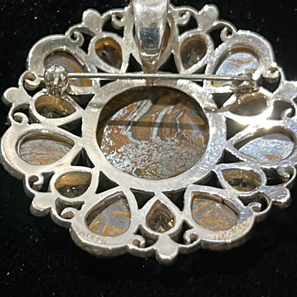 #18 Vintage Himalayan Gems Jasper & Citrine Brooch in 925 Silver - Picture 3 of 8